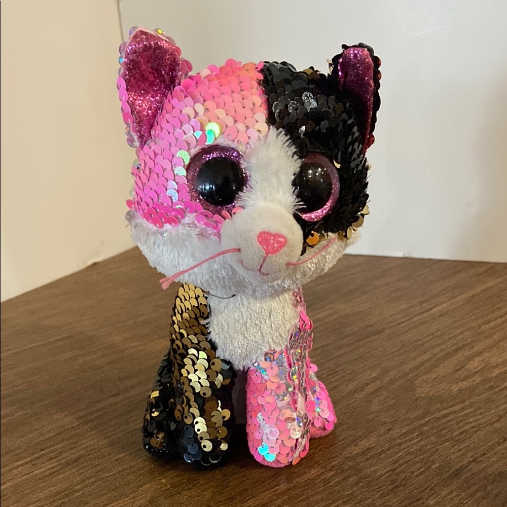 Ty Flippables “Malibu” the Pink and Black/ Gold and Silver Sequins  6” Plush toy